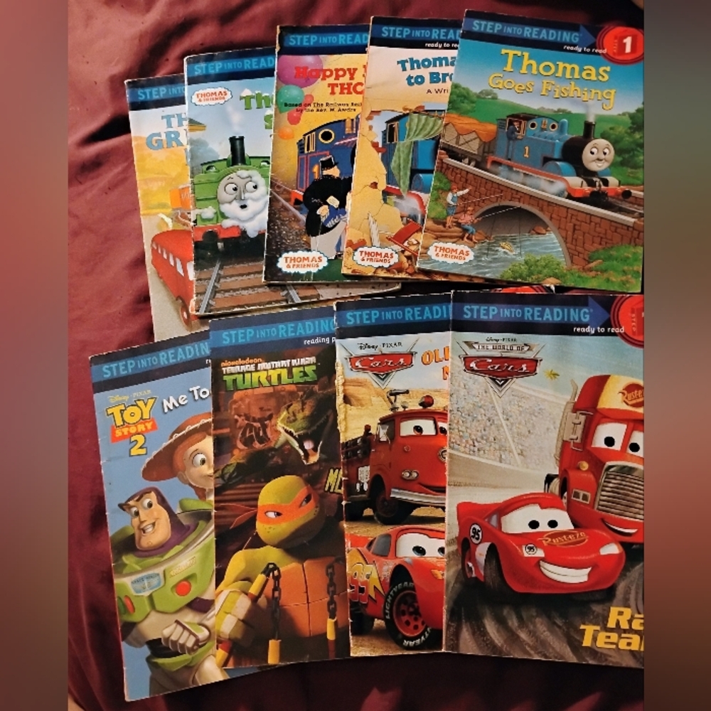9 Step Into Reading Kids Books- Thomas Train, Toy Story, Cars